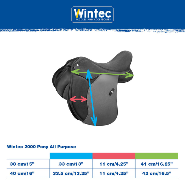 Wintec 2000 Pony All Purpose measurement and size chart