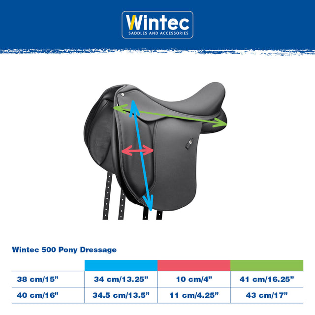 Wintec 500 Pony Dressage in Brown measurement chart