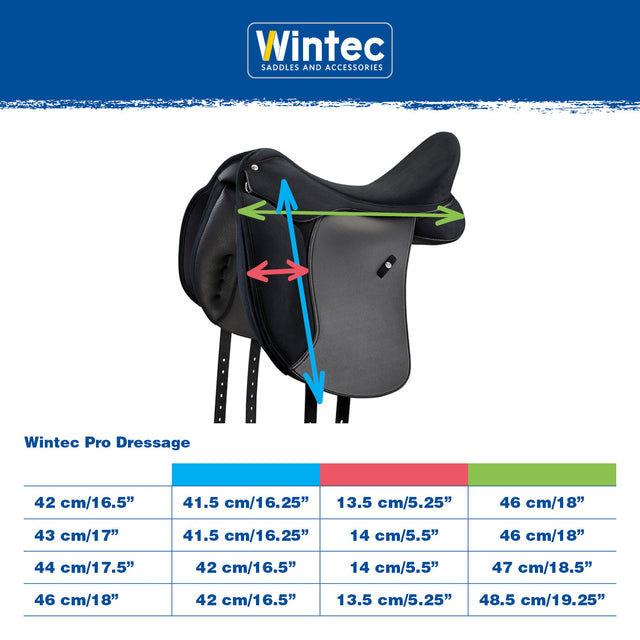 Wintec Pro Dressage measurement and size chart
