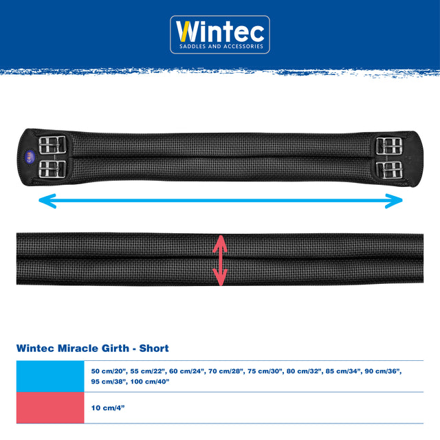 Wintec Miracle Girth (short) measurement and size chart