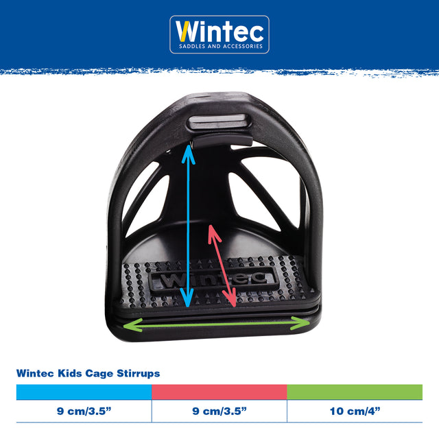 Wintec Kids Cage Stirrups measurement and size chart