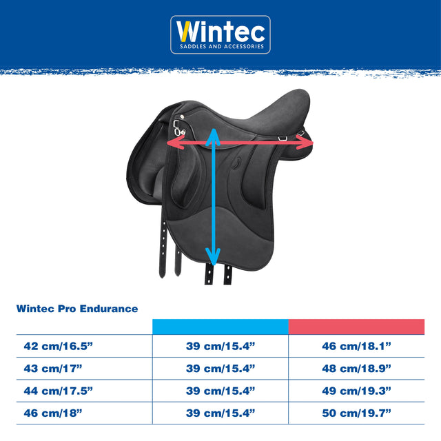 Wintec Pro Endurance measurement and size chart