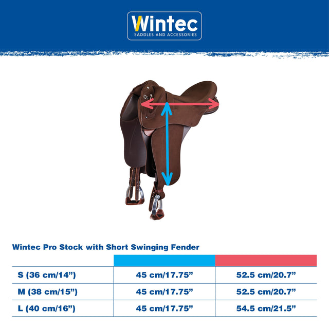 Wintec Pro Stock with Swinging Fender measurement and size chart